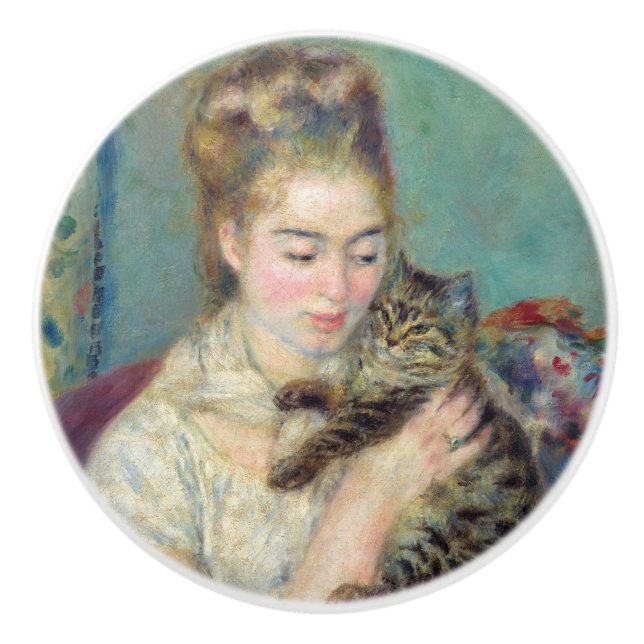 Pierre-Auguste Renoir - Frau mit Katze Keramikknauf (Vorderseite)
