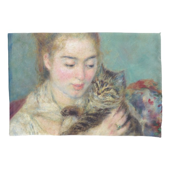 Pierre-Auguste Renoir - Frau mit Katze Kissenbezug (Vorderseite)