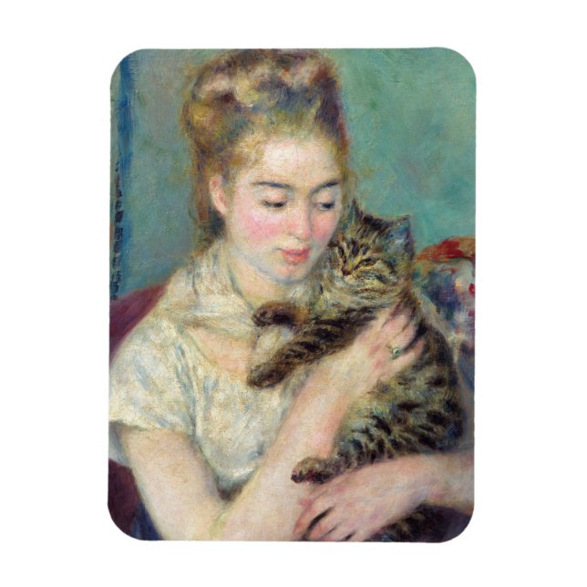 Pierre-Auguste Renoir - Frau mit Katze Magnet (Vertikal)