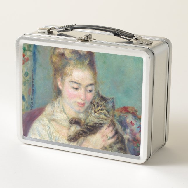 Pierre-Auguste Renoir - Frau mit Katze Metall Brotdose (Vorderseite)