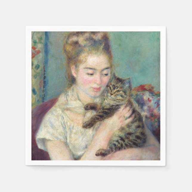 Pierre-Auguste Renoir - Frau mit Katze Serviette (Vorderseite)