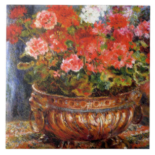 Pierre-Auguste Renoir Geranien in einem Kupferbeck Fliese