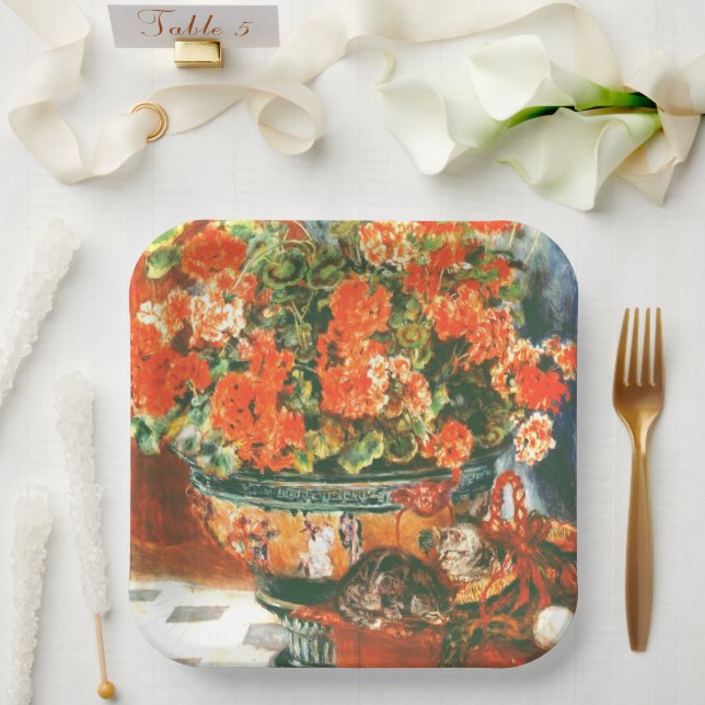 Pierre-Auguste Renoir Geraniums and Cats Pappteller (Hochzeit)
