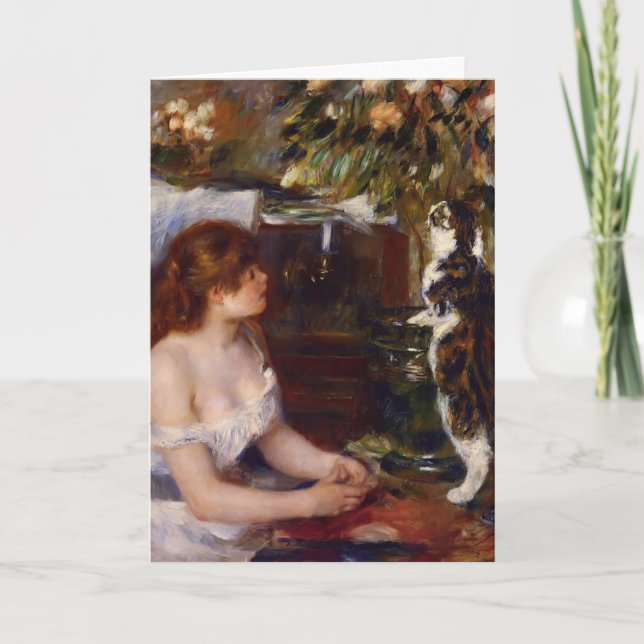 Pierre-Auguste Renoir- Girl und Cat Karte (Vorderseite)