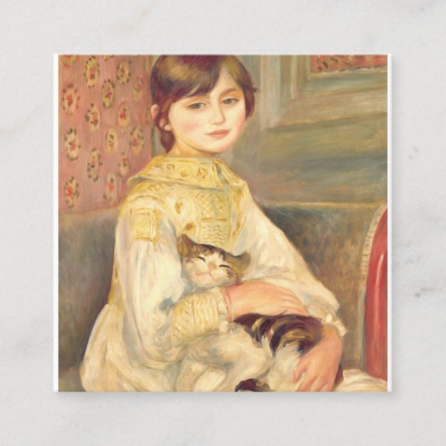 Pierre Auguste Renoir - Julie Manet with Cat Quadratische Visitenkarte (Vorderseite)