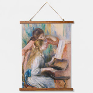 Pierre Auguste Renoir - Junge Mädchen am Klavier Wandteppich Mit Holzrahmen
