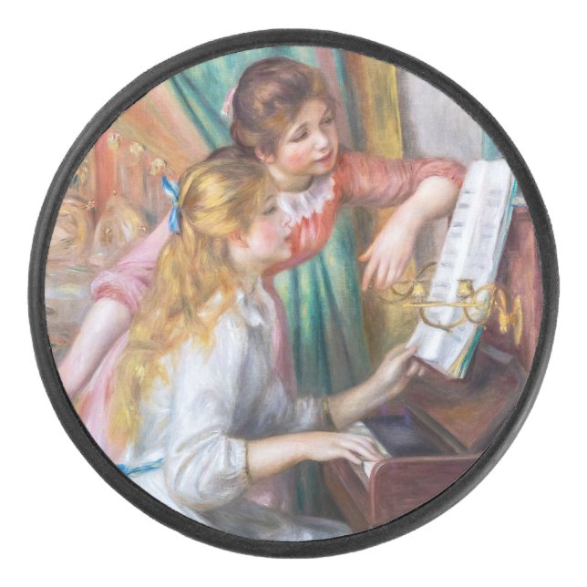 Pierre Auguste Renoir - Junge Mädchen am Piano Eishockey Puck (Vorderseite)