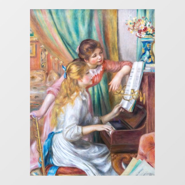 Pierre Auguste Renoir - Junge Mädchen am Piano Fensteraufkleber (Blatt)