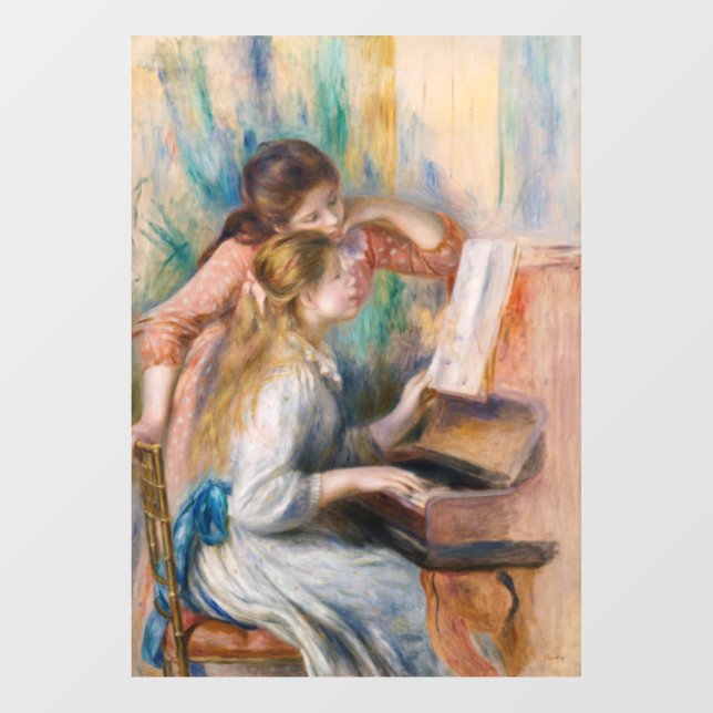 Pierre Auguste Renoir - Junge Mädchen am Piano Fensteraufkleber (Blatt)