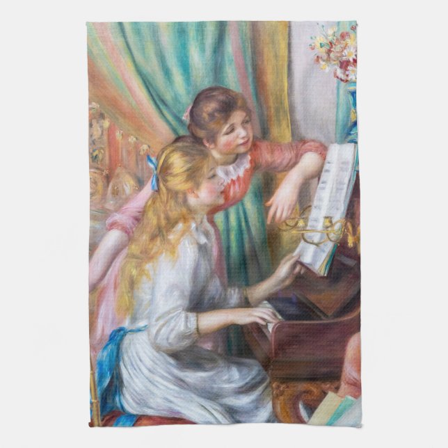 Pierre Auguste Renoir - Junge Mädchen am Piano Geschirrtuch (Vertikal)