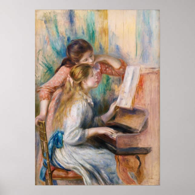 Pierre Auguste Renoir - Junge Mädchen am Piano Poster (Vorne)
