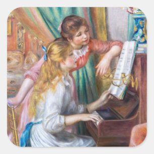 Pierre Auguste Renoir - Junge Mädchen am Piano Quadratischer Aufkleber
