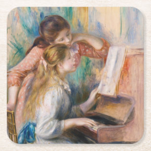 Pierre Auguste Renoir - Junge Mädchen am Piano Rechteckiger Pappuntersetzer