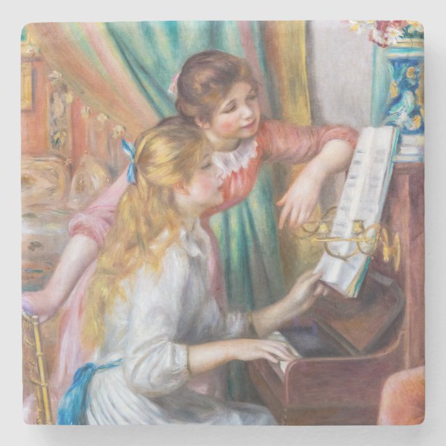 Pierre Auguste Renoir - Junge Mädchen am Piano Steinuntersetzer (Vorderseite)