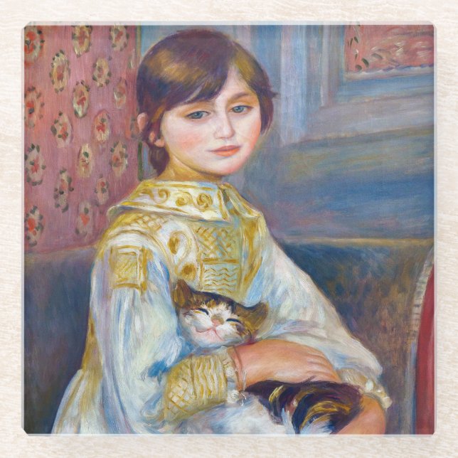 Pierre-Auguste Renoir - Kind mit Katze Glasuntersetzer (Vorderseite)