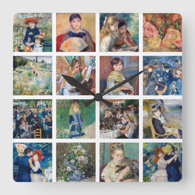 Pierre-Auguste Renoir - Masterpiece Collage Quadratische Wanduhr (Vorderseite)