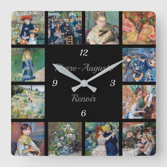 Pierre-Auguste Renoir - Masterpiece Collage Quadratische Wanduhr (Vorderseite)