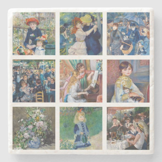 Pierre-Auguste Renoir - Masterpiece Grid Collage Steinuntersetzer (Vorderseite)