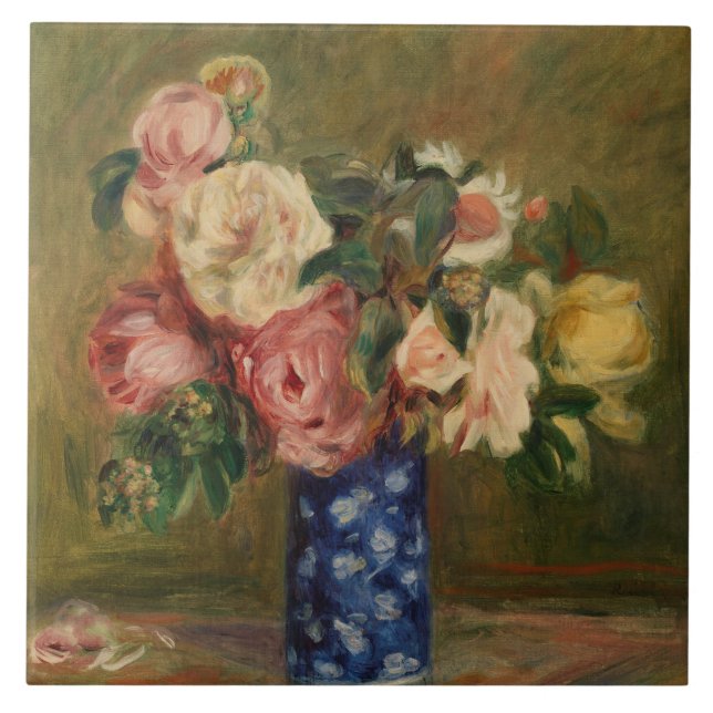 Pierre Auguste Renoir Pink Blue Bouquet von Rose Fliese (Vorderseite)
