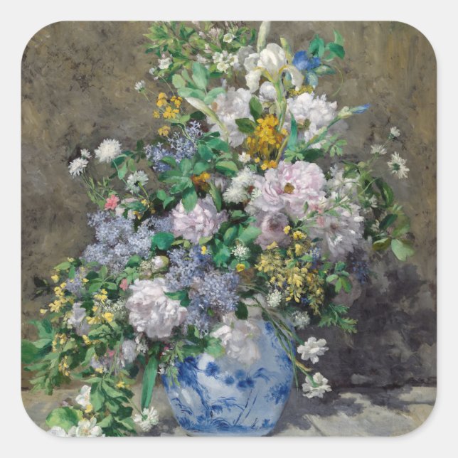Pierre-Auguste Renoir - Spring Bouquet Quadratischer Aufkleber (Vorderseite)