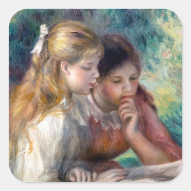 Pierre-Auguste Renoir - The Reading Quadratischer Aufkleber (Vorderseite)