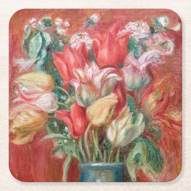 Pierre-Auguste Renoir - Tulip Bouquet Rechteckiger Pappuntersetzer (Vorderseite)