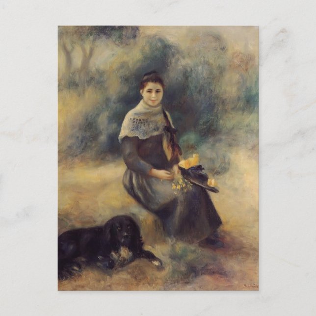 Pierre-Auguste Renoir-Young Girl mit einem Hund Postkarte (Vorderseite)