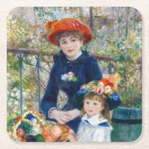 Pierre-Auguste Renoir - Zwei Schwestern auf der Te Rechteckiger Pappuntersetzer