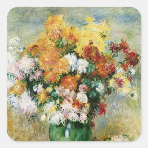 Pierre ein Renoir   Blumenstrauß der Chrysanthemen Quadratischer Aufkleber