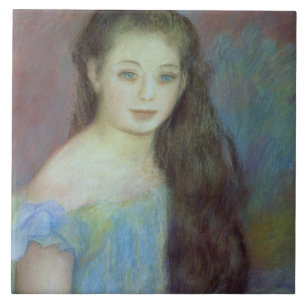Pierre ein Renoir junges Mädchen mit blauen Fliese