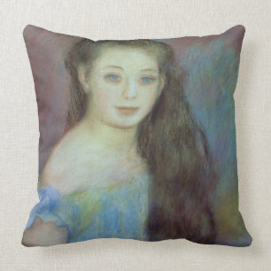 Pierre ein Renoir junges Mädchen mit blauen Kissen