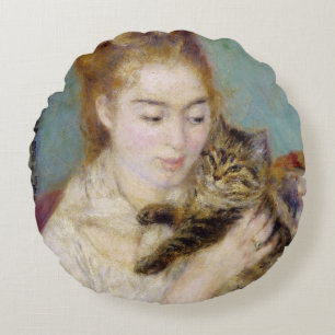 Pierre eine Renoir Frau mit einer Katze Rundes Kissen