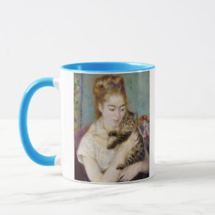 Pierre eine Renoir Frau mit einer Katze Tasse