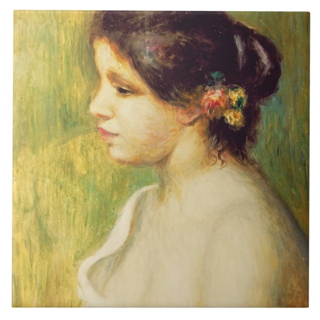 Pierre eine Renoir | junge Frau mit Blumen am Ohr Fliese (Vorderseite)