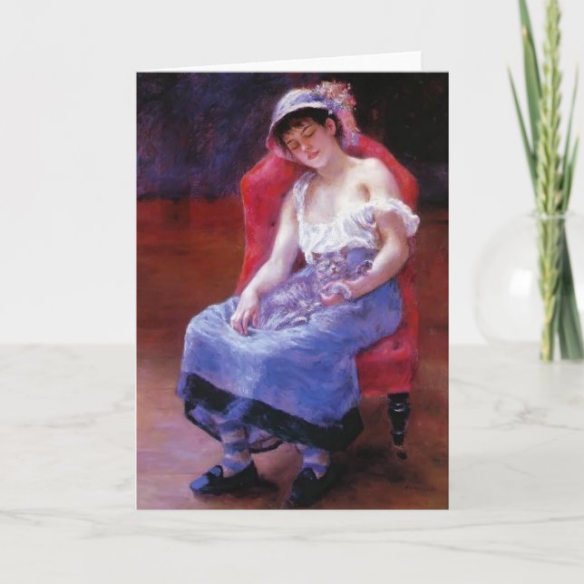 Pierre Renoir- Sleeping Girl (Mädchen mit Katze) Karte (Vorderseite)