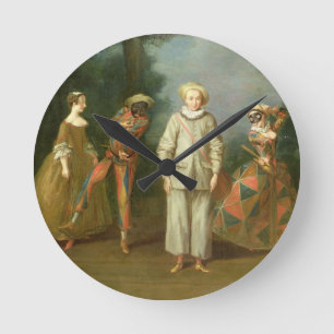 Pierrot and Harlequin Runde Wanduhr