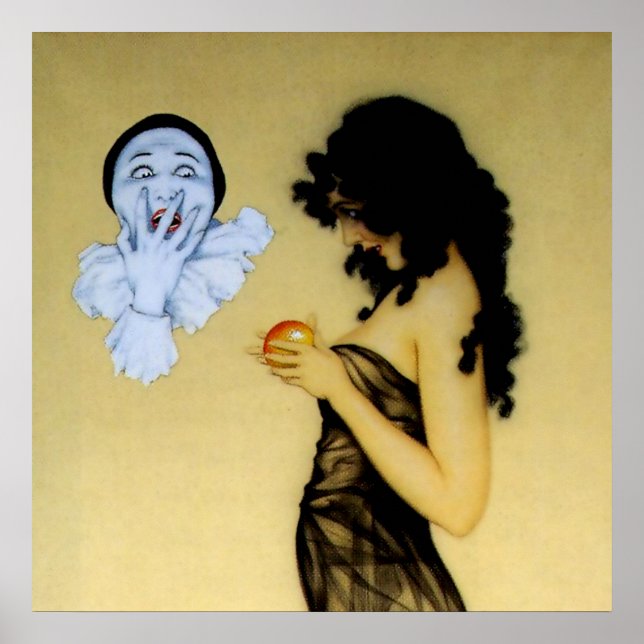 "Pierrot and Temptation" von Raphael Kirchner Poster (Vorne)