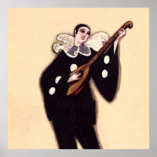 Pierrot in Black Playing Lute von Sophia Chiostri Poster