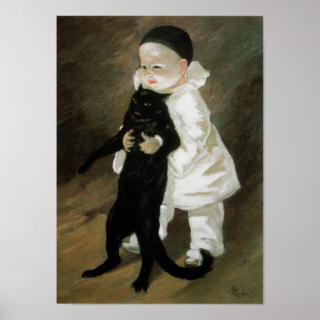Pierrot mit Cat, Alexandre Steinlen Poster (Vorne)