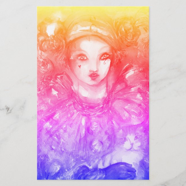 PIERROT MIT CAT / Mardi Gras Masquerade Party Briefpapier (Vorderseite)