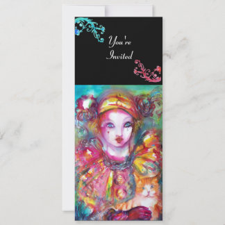 PIERROT MIT CAT / Mardi Gras Masquerade Party Einladung