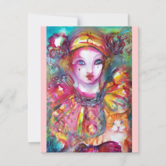 PIERROT MIT CAT / Mardi Gras Masquerade Party Einladung