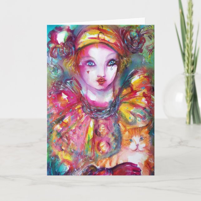 Pierrot mit Cat/Venezianischen Masquerasken Karte (Vorderseite)