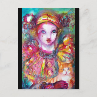 PIERROT mit Katze Einladungspostkarte