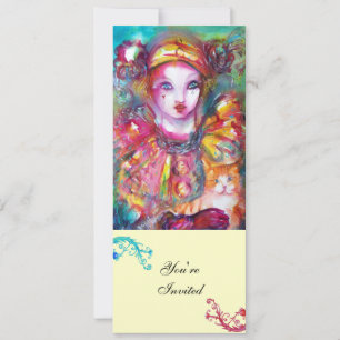 PIERROT MIT KATZE / Mardi Gras Maskenball Einladung