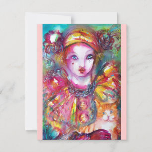 PIERROT MIT KATZE / Mardi Gras Maskenball Einladung