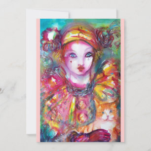 PIERROT MIT KATZE / Mardi Gras Maskenball Einladung