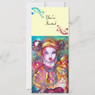 PIERROT MIT KATZE / Mardi Gras Maskenball Einladung