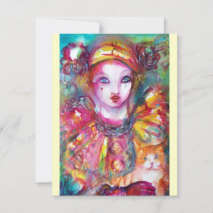 PIERROT MIT KATZE / Mardi Gras Maskenball Einladung