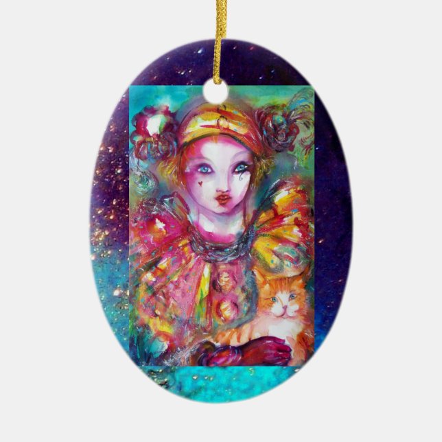 PIERROT MIT KATZE/Venezianischen Maskenmasken Keramikornament (Vorne)